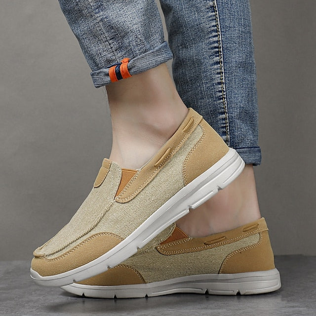 Beige Men's Slip-On Canvas Lightweight Loafers –