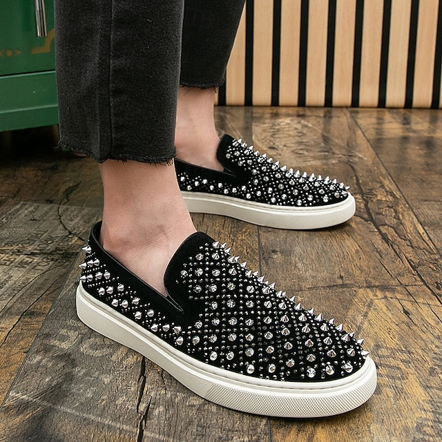 with Men's Detailing Elegant Shoes - Black Slip-On Pearl