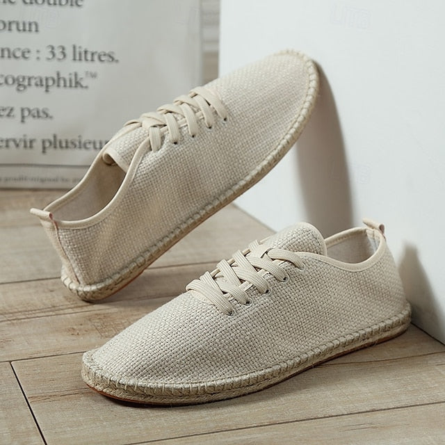with Espadrille Jute Shoes Canvas Beige Lace-Up Men's Rope