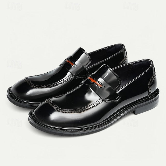 Men's Black Slip-On Premium Decorative Loafers with Cowhide
