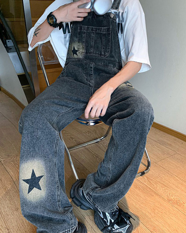 Y2K Star Denim Overalls