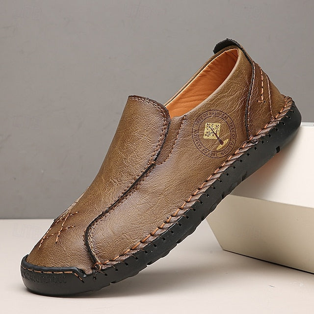 Moccasins Leather Genuine – Men's Beige Faux Handmade