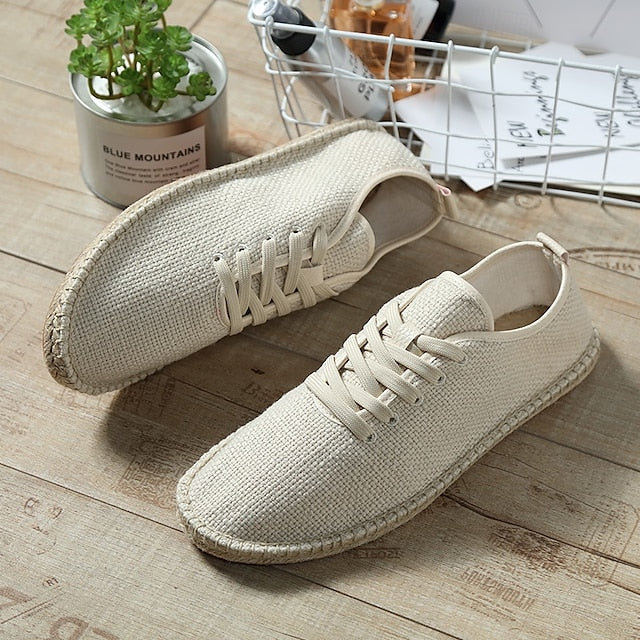 with Espadrille Jute Shoes Canvas Beige Lace-Up Men's Rope