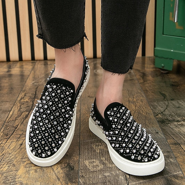 with Men's Detailing Elegant Shoes - Black Slip-On Pearl