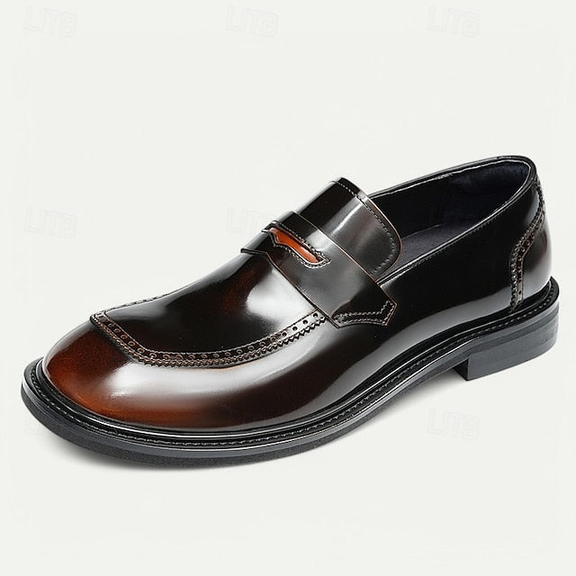 Men's Black Slip-On Premium Decorative Loafers with Cowhide