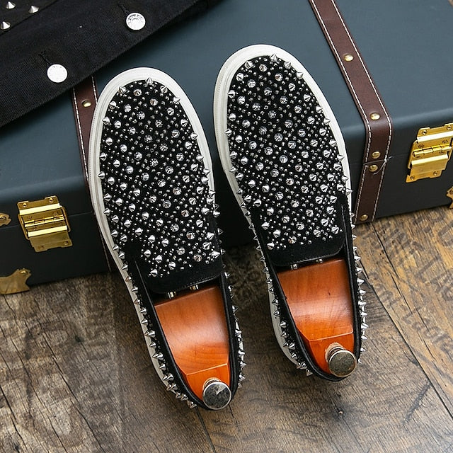 with Men's Detailing Elegant Shoes - Black Slip-On Pearl