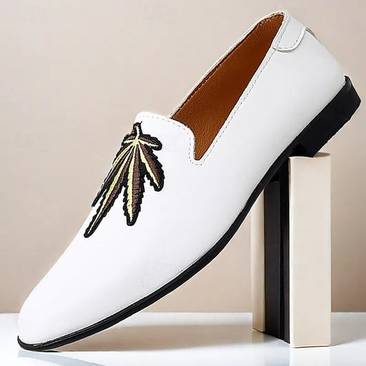 Faux Men's with - White Prom Loafers Shoes Leather Feather