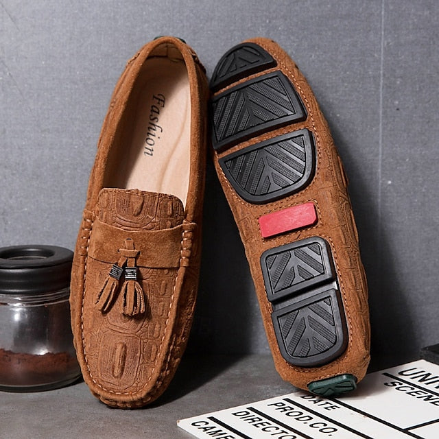 Men's Brown Detail Faux Loafers and with Suede Tassel