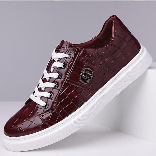 Crocodile Men's Pattern with Leather Sneakers Burgundy Faux