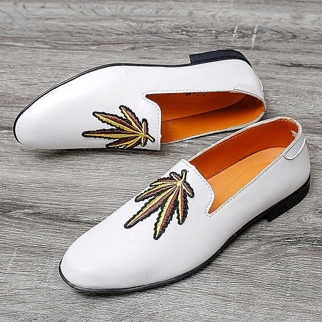 Faux Men's with - White Prom Loafers Shoes Leather Feather