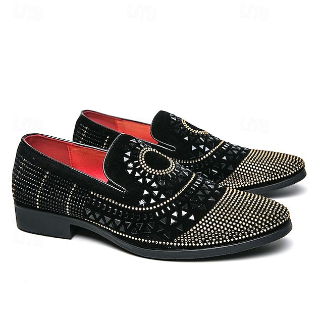 Men's with Loafers Shoes Prom Spiral Black - Studded Velvet