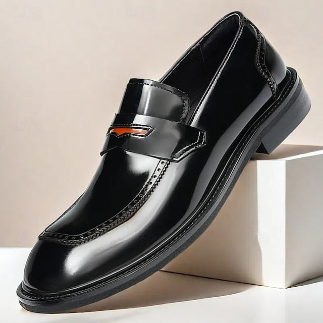 Men's Black Slip-On Premium Decorative Loafers with Cowhide