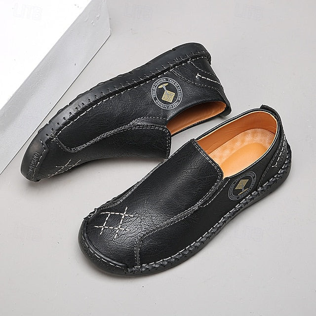 Moccasins Leather Genuine – Men's Beige Faux Handmade