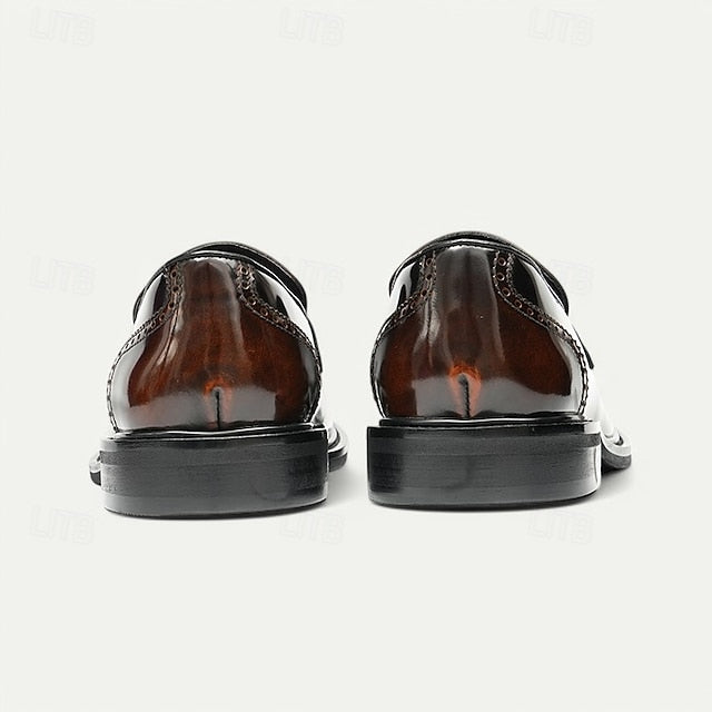 Men's Black Slip-On Premium Decorative Loafers with Cowhide