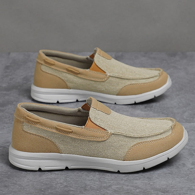 Beige Men's Slip-On Canvas Lightweight Loafers –