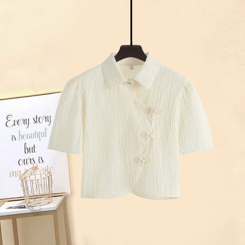 Vintage Buckle T-Shirt Floral Print Stitching Split Skirt