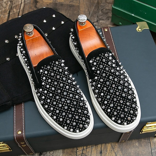 with Men's Detailing Elegant Shoes - Black Slip-On Pearl
