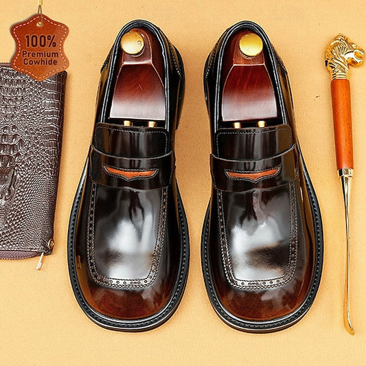 Men's Black Slip-On Premium Decorative Loafers with Cowhide