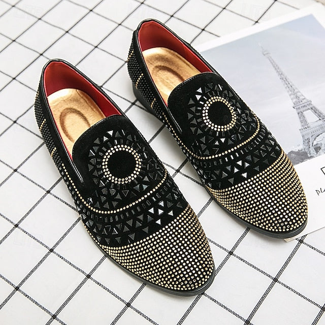 Men's with Loafers Shoes Prom Spiral Black - Studded Velvet
