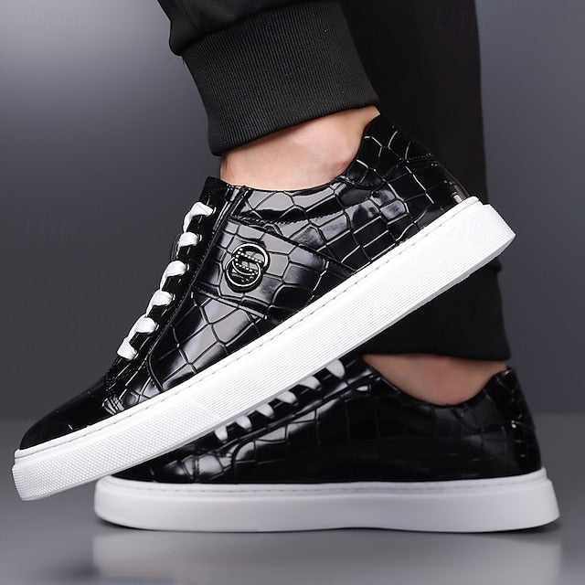 Crocodile Men's Pattern with Leather Sneakers Burgundy Faux