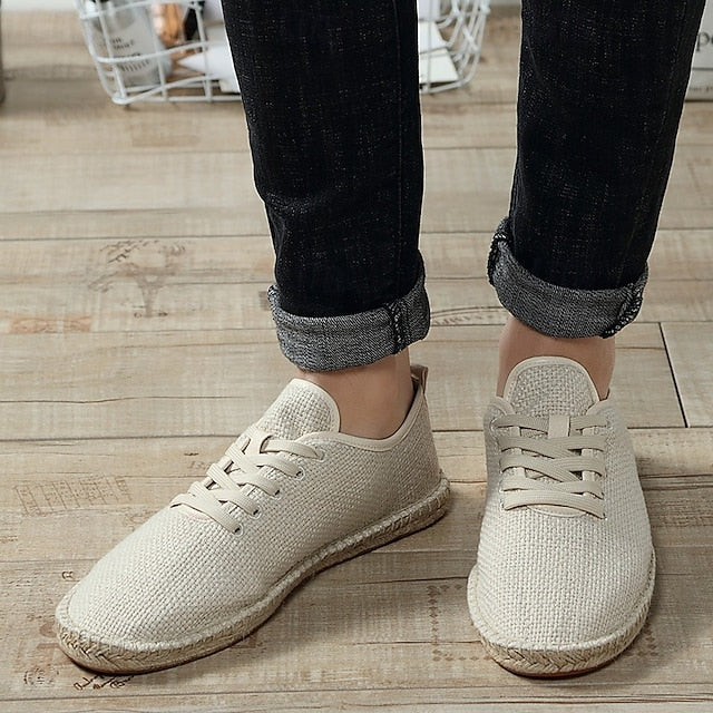 with Espadrille Jute Shoes Canvas Beige Lace-Up Men's Rope