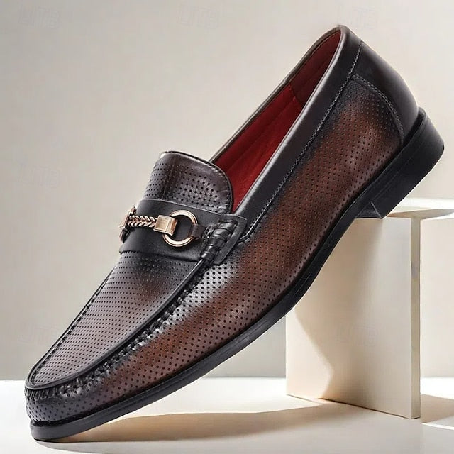 Premium Leather 100% – Black Textured Loafers Men's