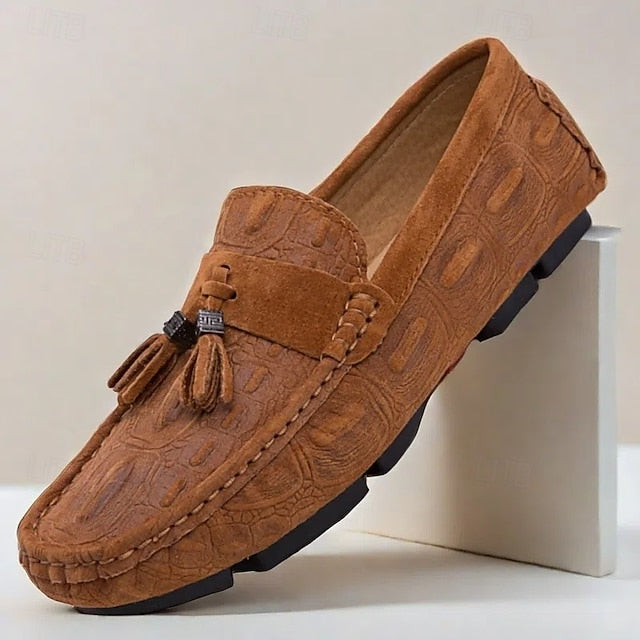 Men's Brown Detail Faux Loafers and with Suede Tassel