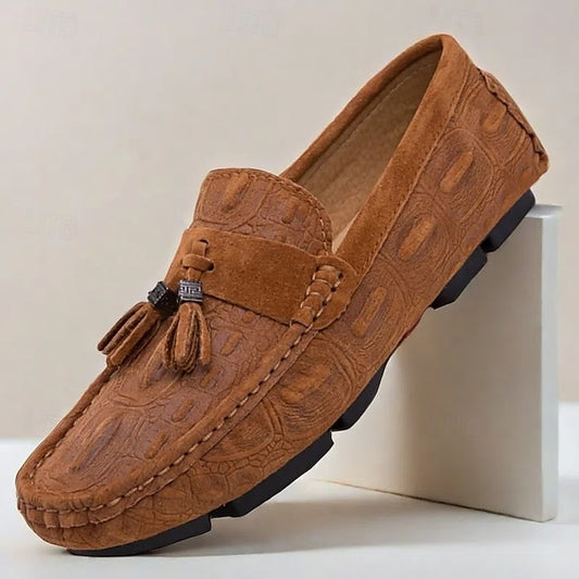 Men's Brown Detail Faux Loafers and with Suede Tassel