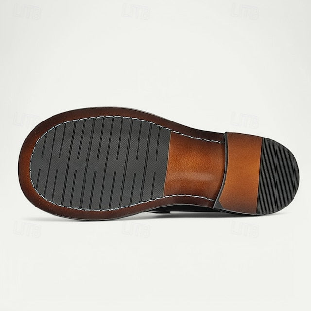 Men's Black Slip-On Premium Decorative Loafers with Cowhide