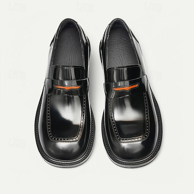 Men's Black Slip-On Premium Decorative Loafers with Cowhide