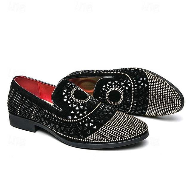 Men's with Loafers Shoes Prom Spiral Black - Studded Velvet