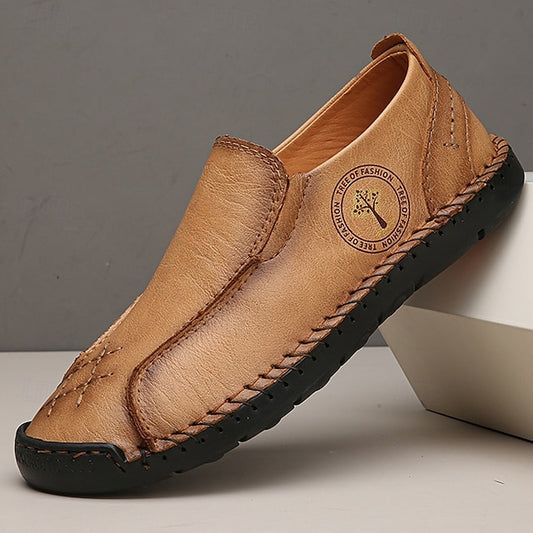 Moccasins Leather Genuine – Men's Beige Faux Handmade