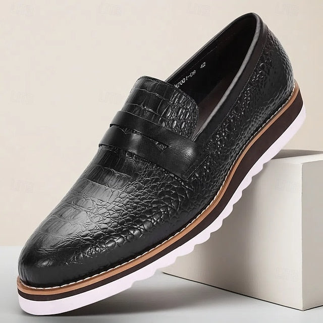 Men’s Genuine Black Slip-On Leather Loafers Cowhide