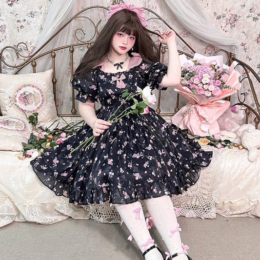 Princess Pink Roses Black Casual Lolita Dress ON803 KawaiiMoriStore