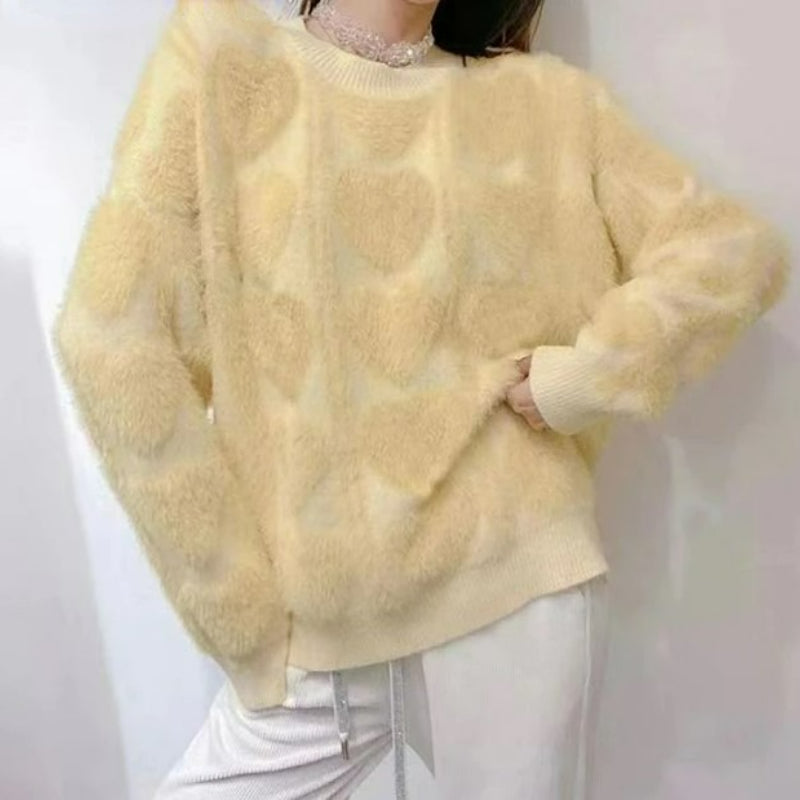 heart print oversized sweater - Cupcake MK Kawaii Store