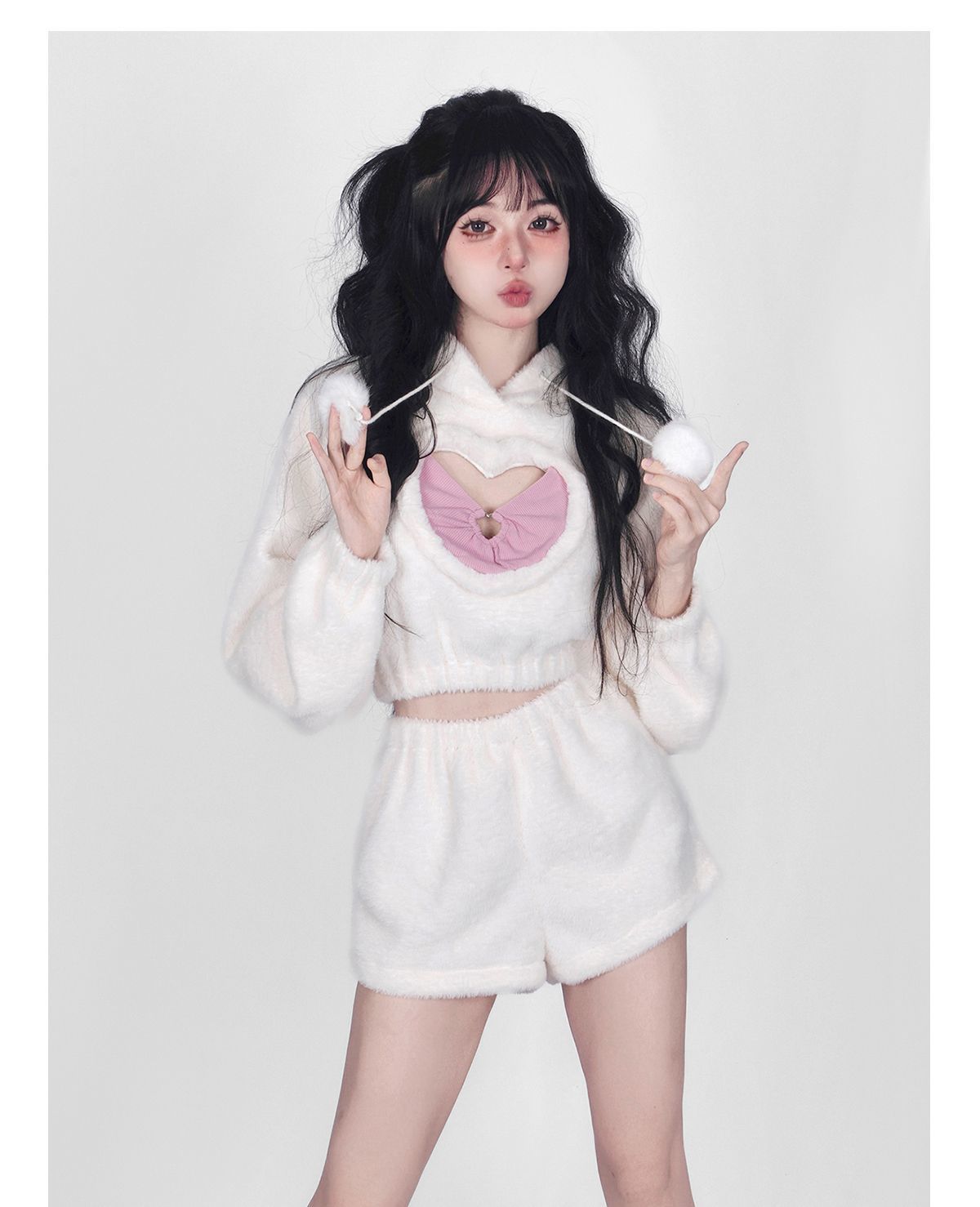 Cute White Hoodie Heart Two Piece Set Susan