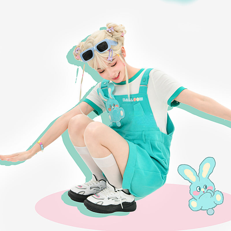 Kawaii Teal Bunny Overalls ON638 KawaiiMoriStore