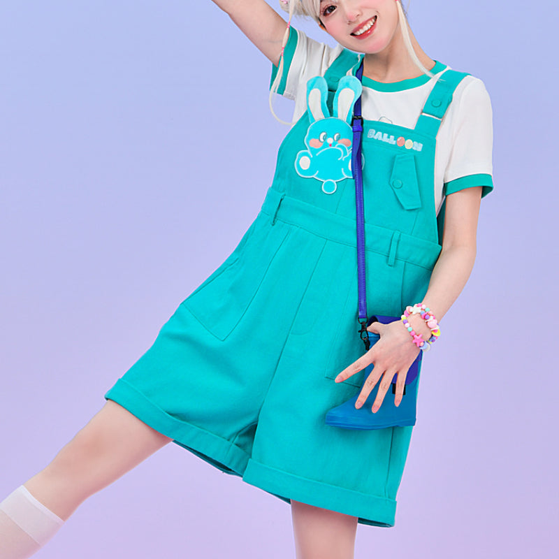 Kawaii Teal Bunny Overalls ON638 KawaiiMoriStore