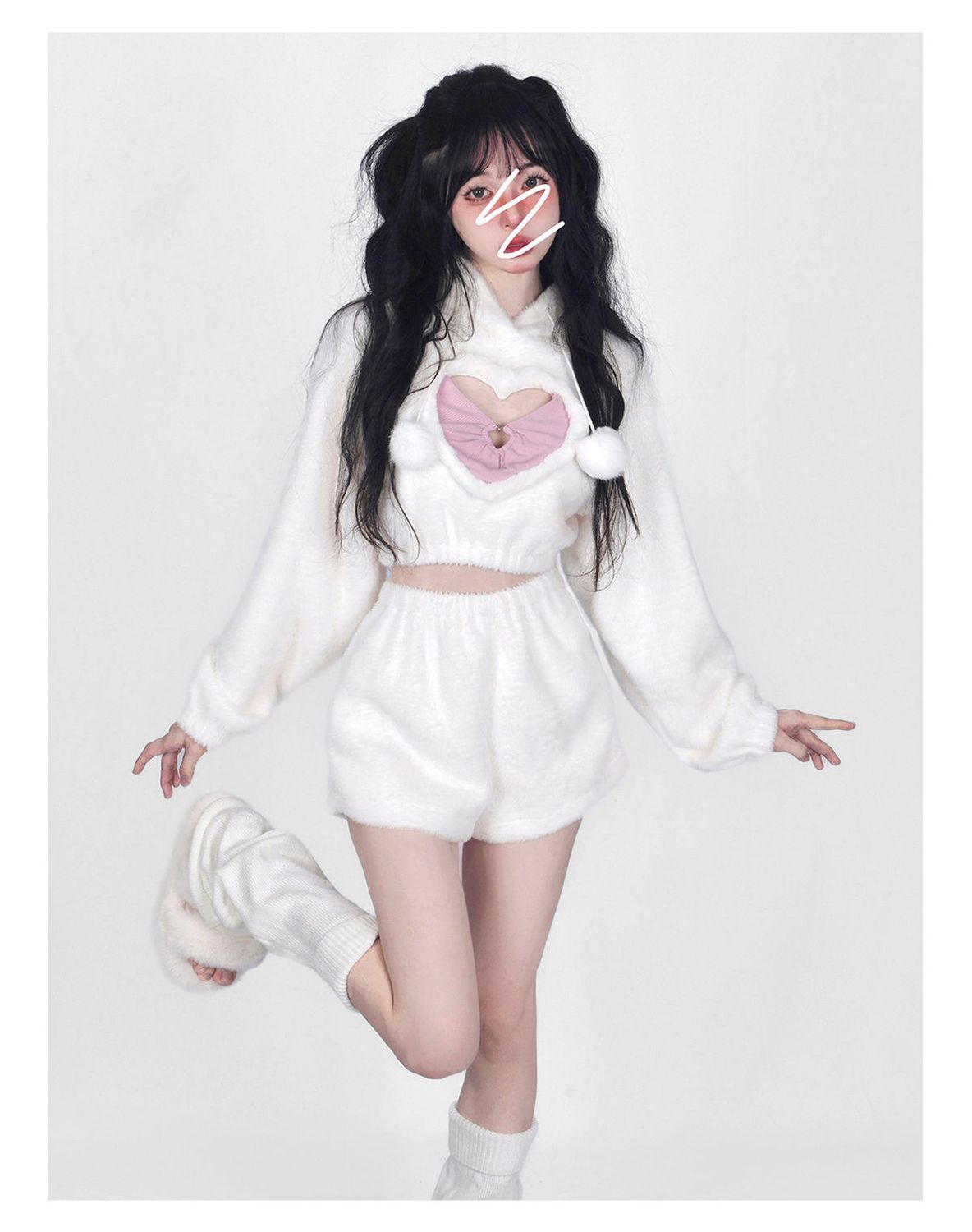 Cute White Hoodie Heart Two Piece Set Susan
