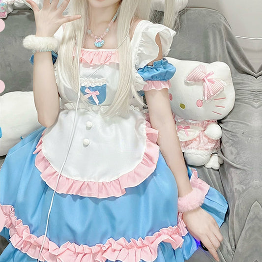 Lovely Candy Pink Blue Sweet Maid Dress ON655 MK Kawaii Store