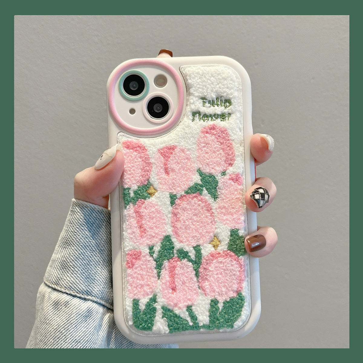 Plush embroidered tulip phone case MK Kawaii Store
