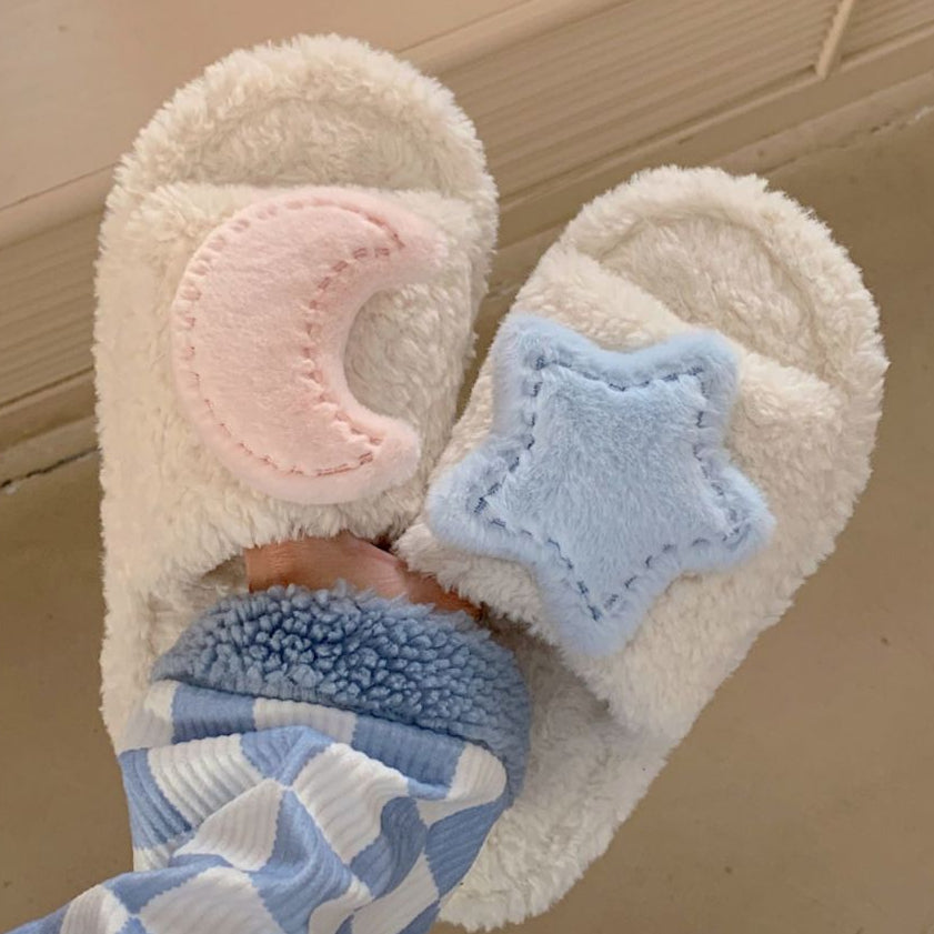 Cute Moon Star Plush Cotton Slippers MK19176 Susan