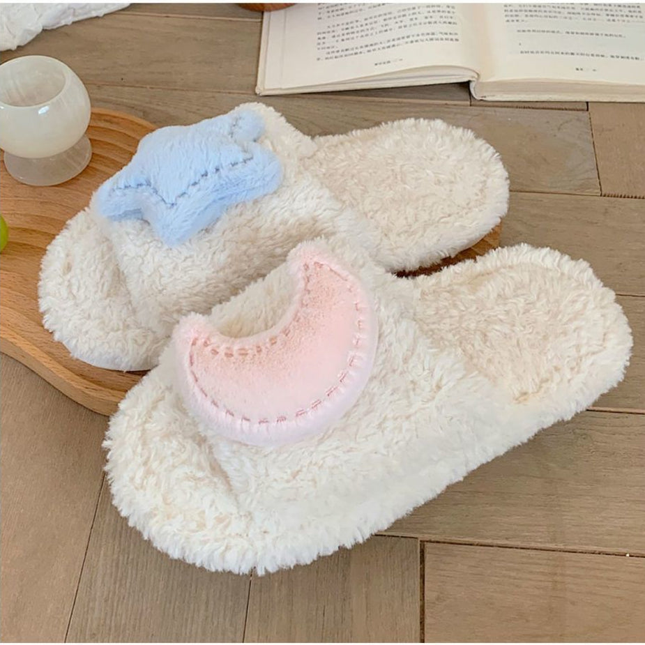 Cute Moon Star Plush Cotton Slippers MK19176 Susan