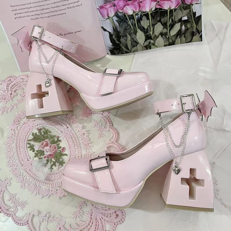 4 Colors Helena Hollow Out Cross Shaped Heels Harajuku Shoes ON205 MK Kawaii Store