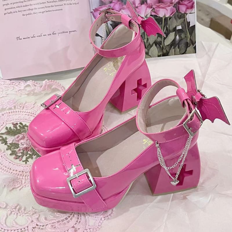 4 Colors Helena Hollow Out Cross Shaped Heels Harajuku Shoes ON205 MK Kawaii Store