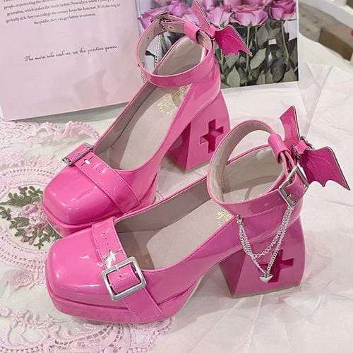4 Colors Helena Hollow Out Cross Shaped Heels Harajuku Shoes ON205 MK Kawaii Store