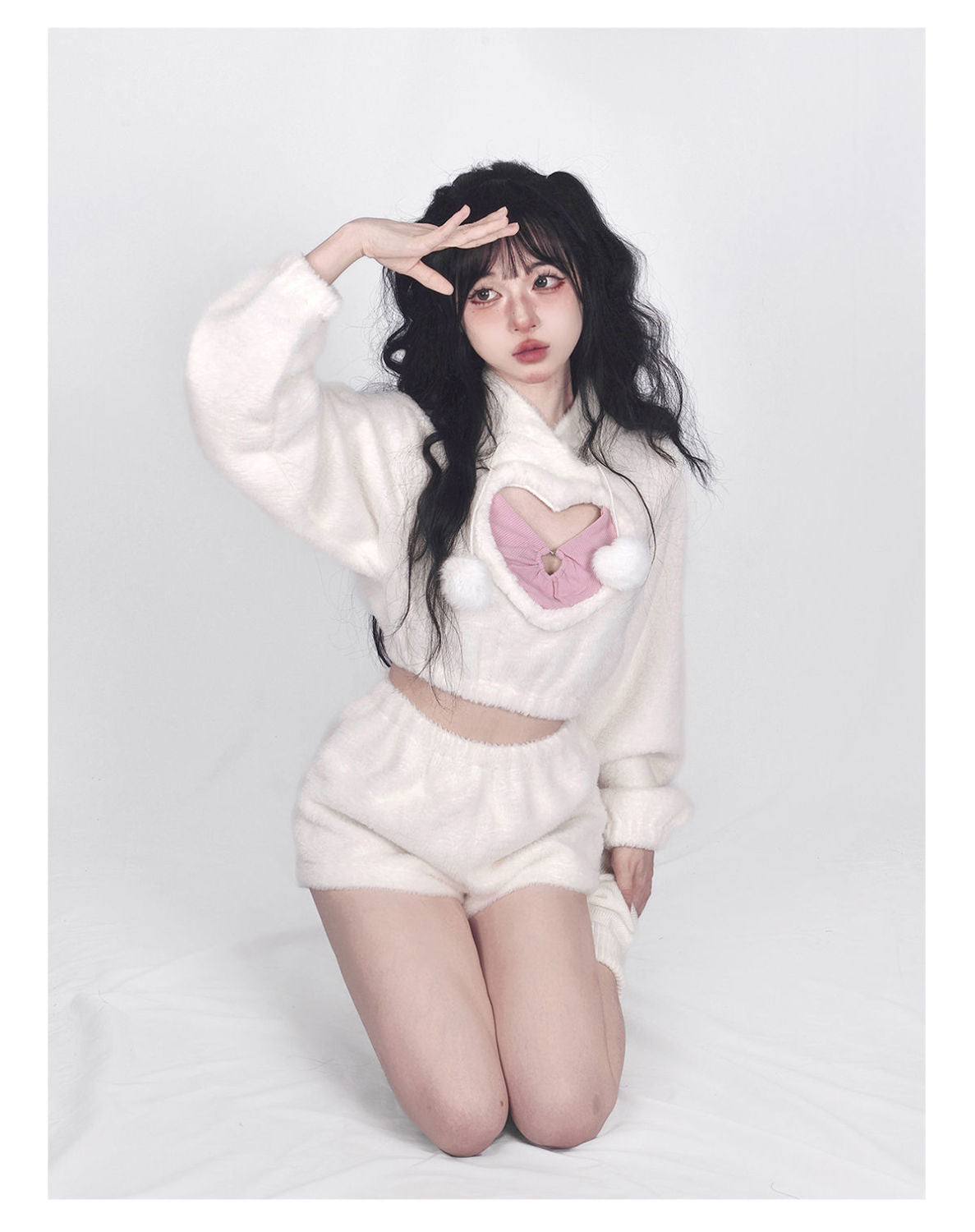 Cute White Hoodie Heart Two Piece Set Susan