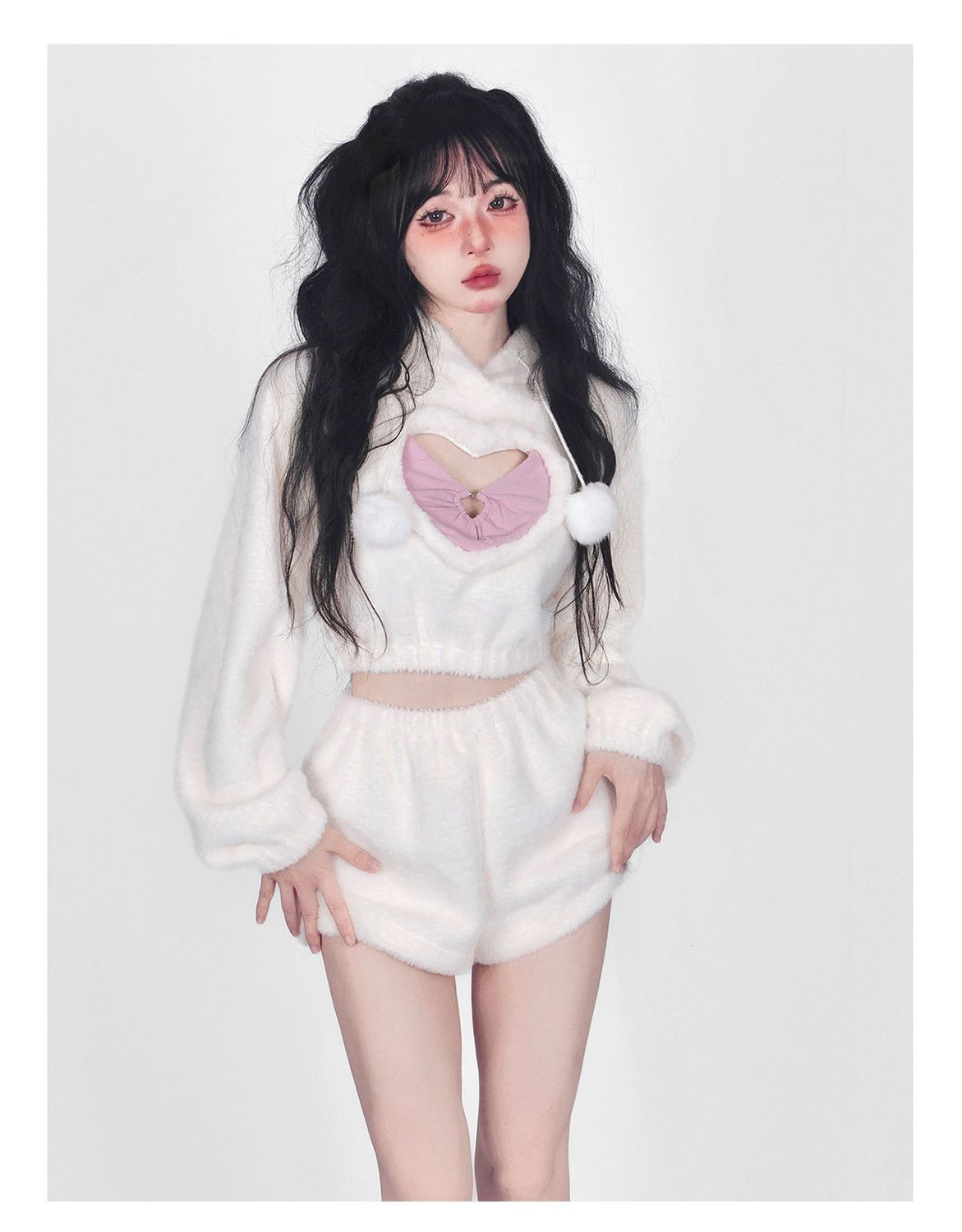 Cute White Hoodie Heart Two Piece Set Susan