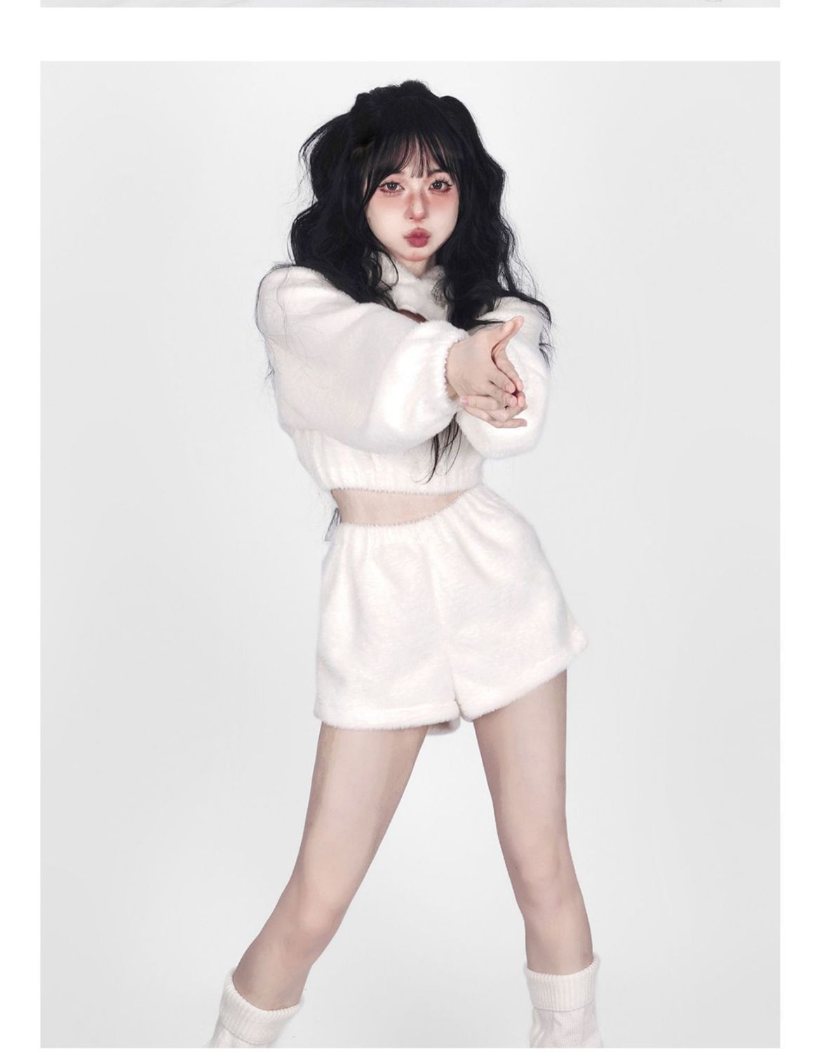 Cute White Hoodie Heart Two Piece Set Susan