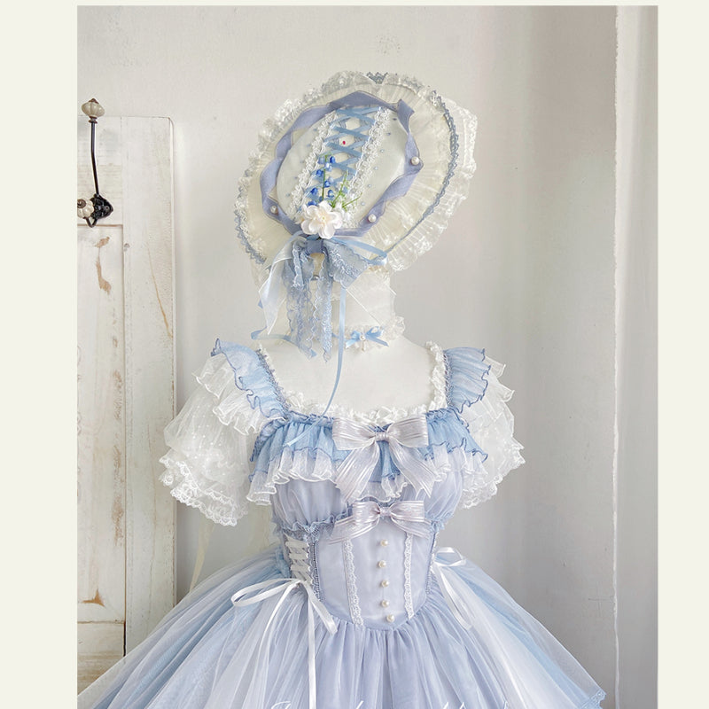 Kawaii Blue Lily Vintage Style Lace-up Princess Lolita Dress ON810